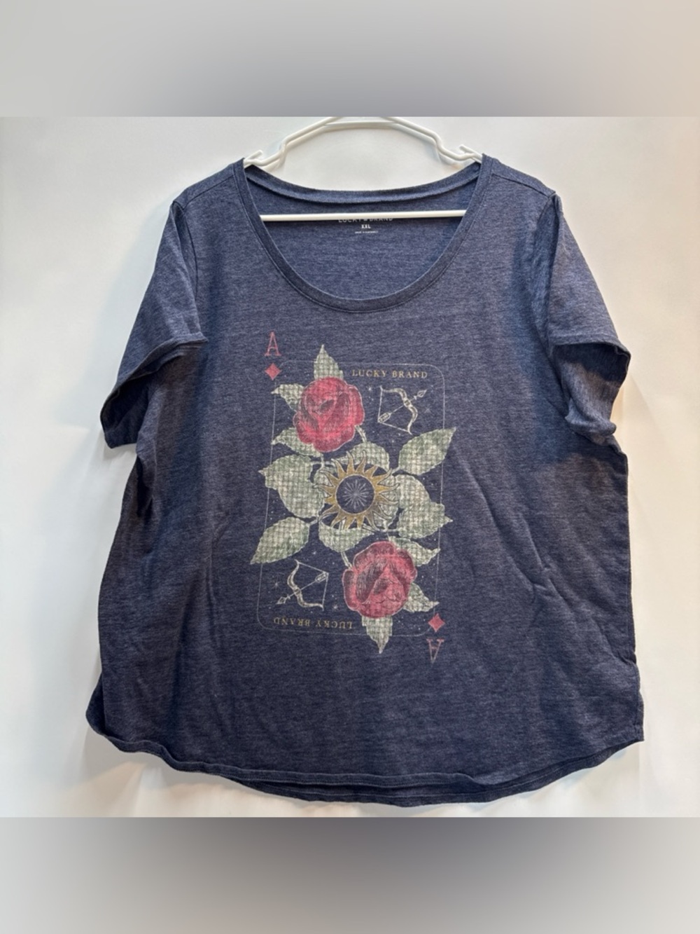 Lucky Brand Women’s Blue Gray Ace Card Graphic T-Shirt